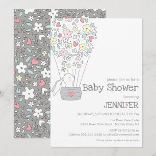 Convite Bunny no Balão de ar quente  chá de fraldas neut