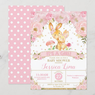 Convite Bunny Rabbit Floral Chá de fraldas Invocação Rapar