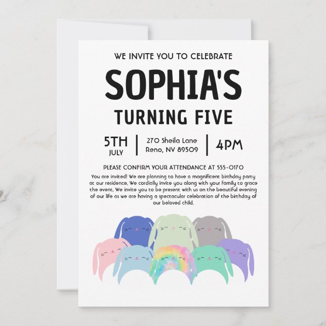 Convite Bunny Squishmallow Birthday Party (Frente)