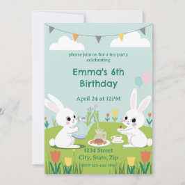 Convite Bunny Tea Party Birthday Invitation | Cute Rabbits