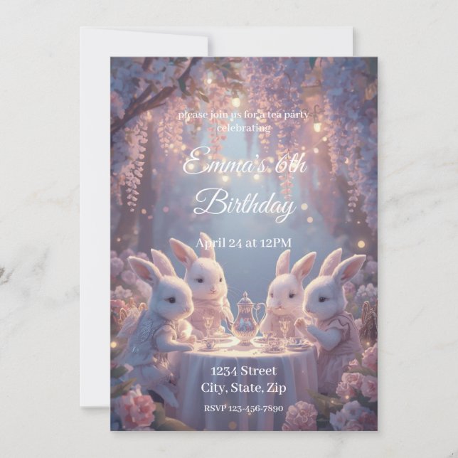 Convite Bunny Tea Party Birthday Invitation – Dreamy Fairy (Frente)
