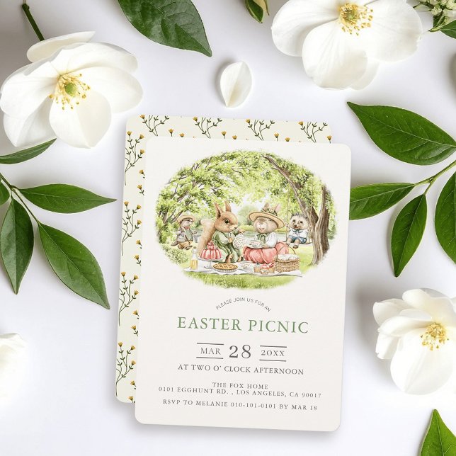 Convite Bunny Woodland Animals Easter Picnic (Criador carregado)