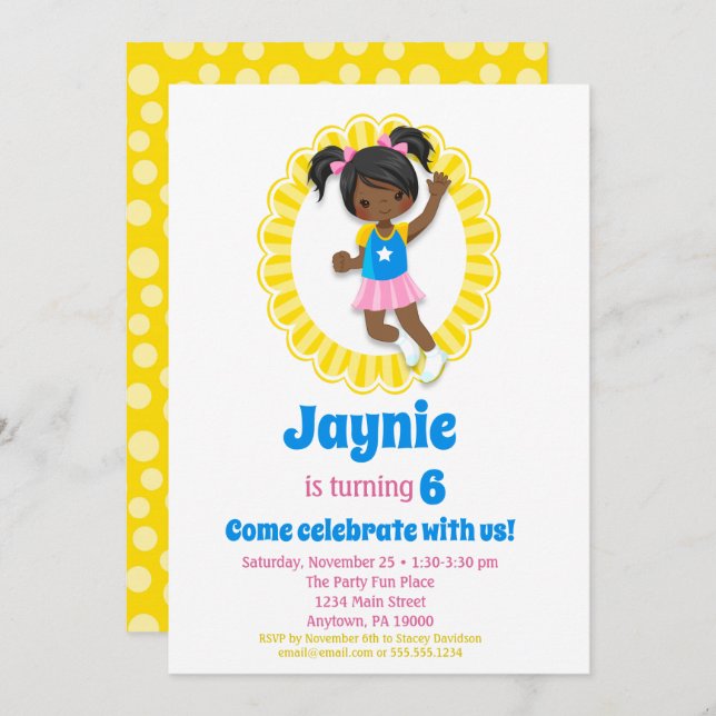 Convite Bunt House Jump African American Girl Birday (Frente/Verso)