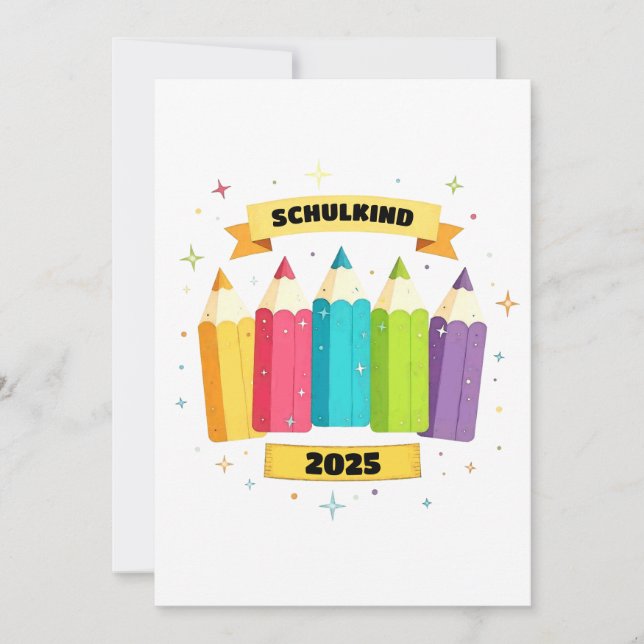 Convite Bunte Stifte mit Sternchen - Schulkind 2025 | (Frente)