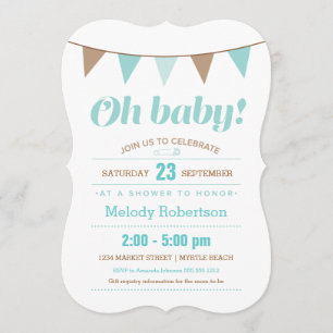 Convite bunting azul do chá de fraldas