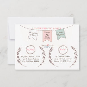 Convite Bunting Elegante - Chá de casamento de Casal 3x5