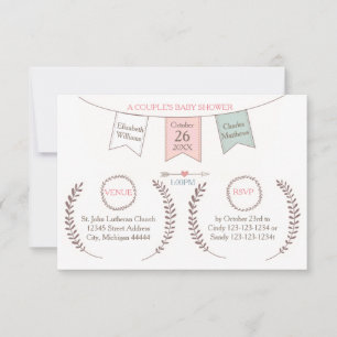 Convite Bunting Elegante - Chá de fraldas de Casal 3X5