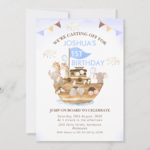 Convite Bunting Flags Noah's Ark Boys primeiro aniversario