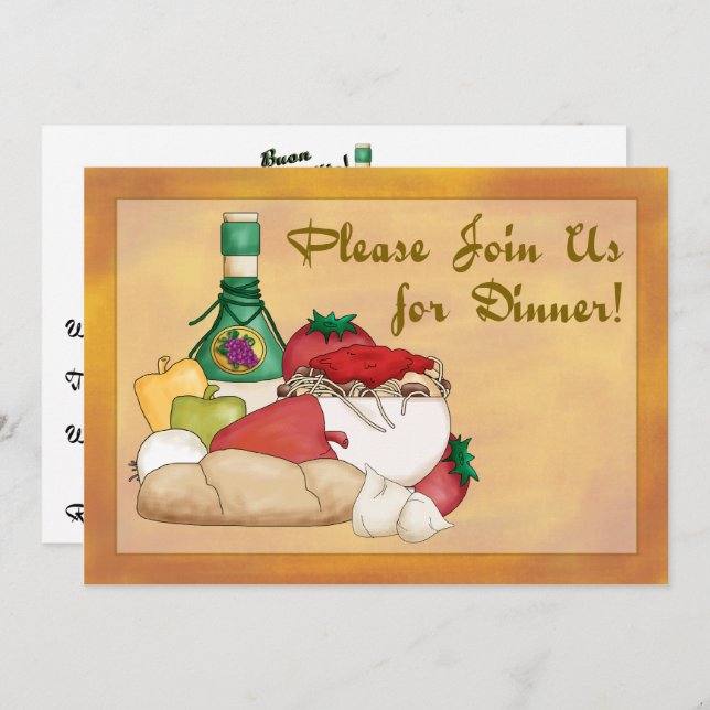 Convite Buon Appetito Italiana Comida Wine Janta Invite (Frente/Verso)