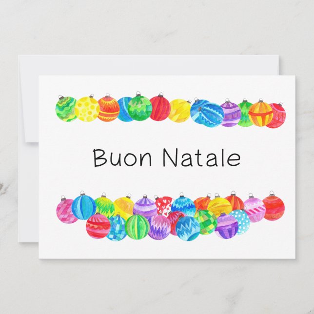 Convite Buon Natale, bolhas de Natal italianas, aquarela (Frente)