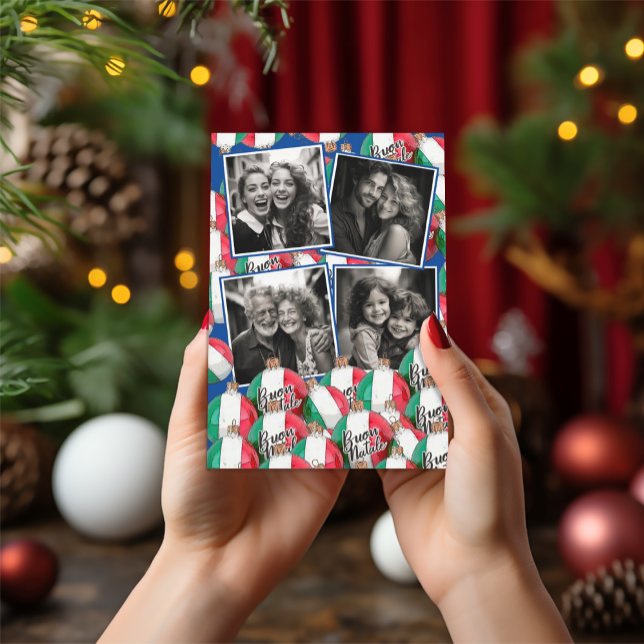 Convite Buon Natale Natal Saudação Royal Blue Invitati (Buon Natale Italian Flag Ornaments Photo Postcard
(holds 5 photos))