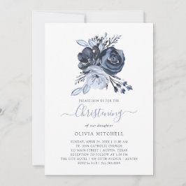 Convite Buquê azul | Watercolor Floral Christening