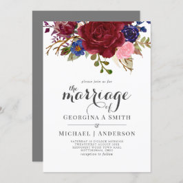 Convite Buquê Borgonha Azul-Rosa Flores SEMANAIS