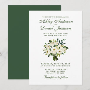 Convite Buquê branco verde floral GB do casamento da