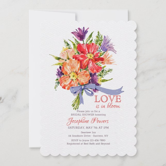 Convite Buquê Com Laço Azul (Frente)