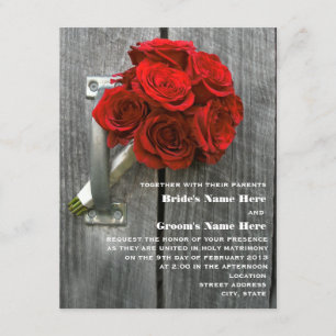 Convite Buquê da rosa vermelha & casamento de Barnwood