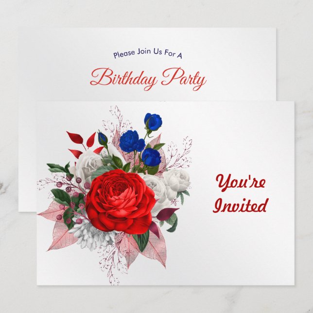 Convite Buquê de Aniversário Rosa Patriótica (Frente/Verso)