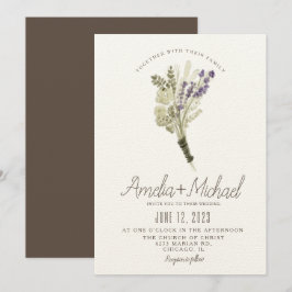 Convite Buquê de Aquarela de Lavanda Ecológico Casamento