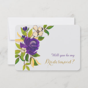 Convite Buquê de Aquarela em Dourado Roxo para Damas de Ho