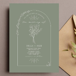 Convite Buquê de Arte de Linha Sage Casamento Verde