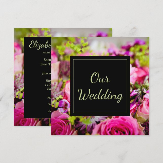 Convite Buquê de Casamento de Rosas (Frente/Verso)