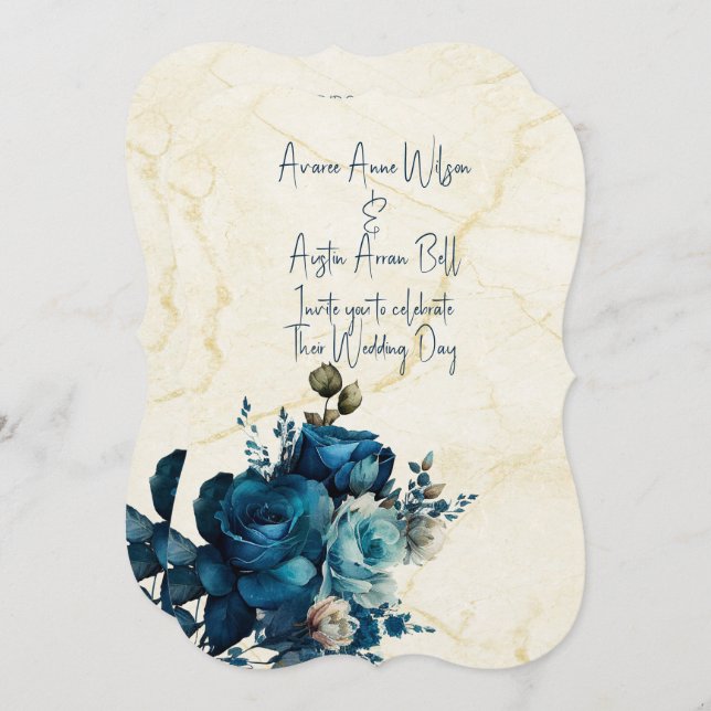 Convite Buquê de Casamento Floral de Teal Negro (Frente/Verso)