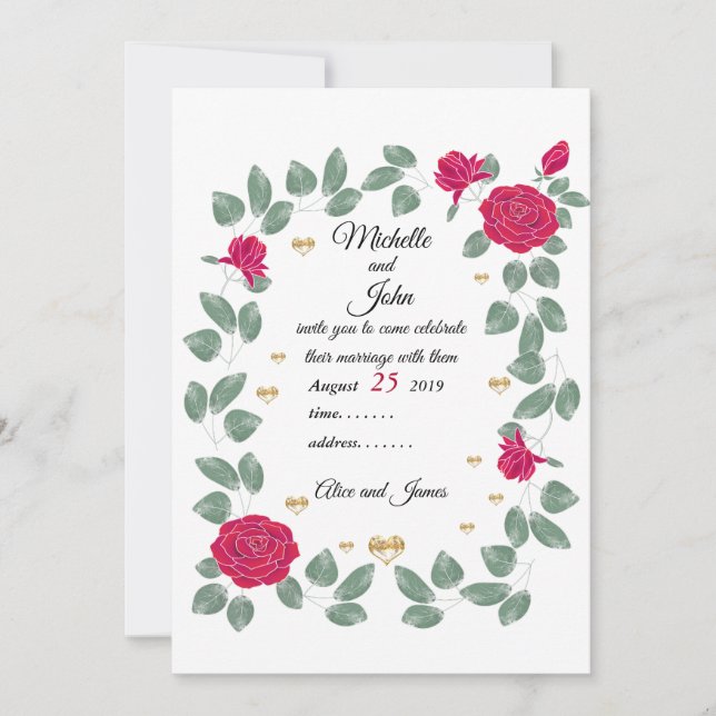 Convite buquê de casamento rosa vermelha, Chá de panela (Frente)