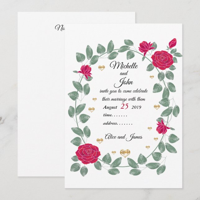 Convite buquê de casamento rosa vermelha, Chá de panela (Frente/Verso)