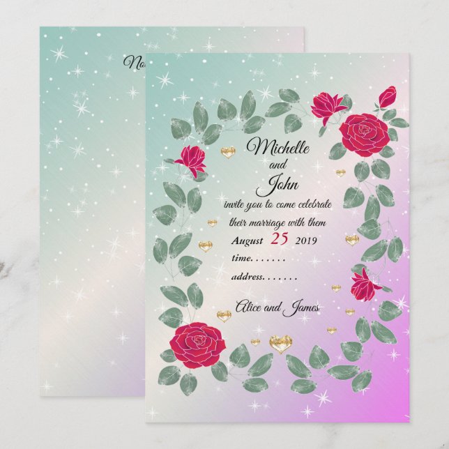 Convite buquê de casamento rosa vermelha, Chá de panela (Frente/Verso)