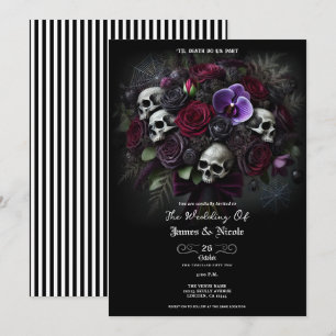Convite Buquê de Caveira Floral Dark Gótico Casamento de H