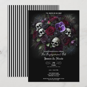 Convite Buquê de Caveira Floral Gótico Engajamento de Hall