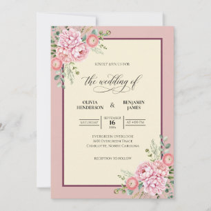Convite Buquê de Coral Empoeirado Casamento Eucalipto