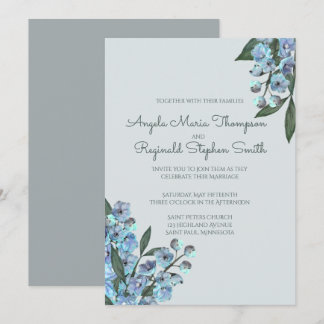 Convite Buquê de Delfinium Floral Azul