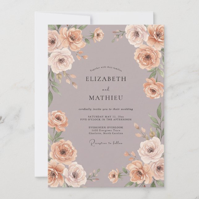 Convite Buquê de Eucalipto Bege Muted Casamento (Frente)