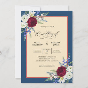 Convite Buquê de Eucalipto Borgonha Carmesim Casamento