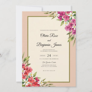 Convite Buquê de Eucalipto Casamento Bege Magenta