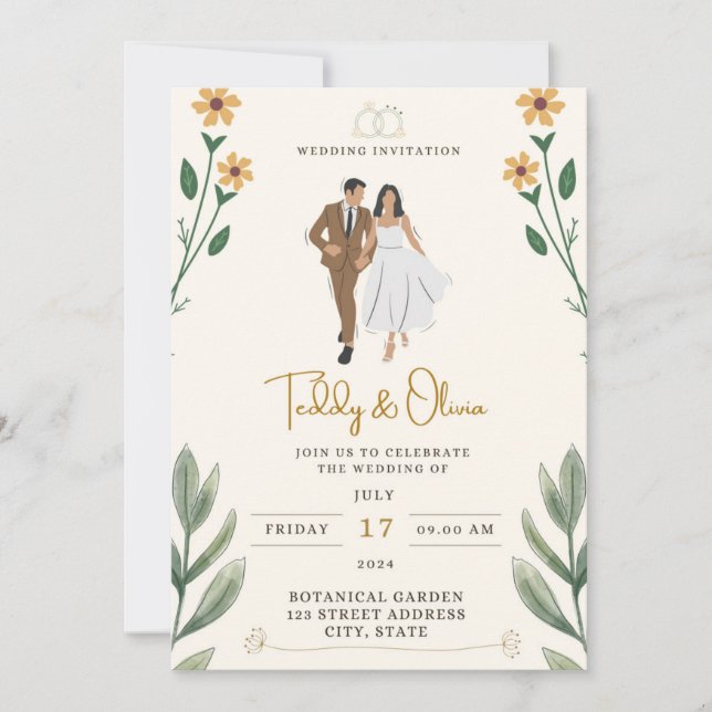 Convite Buquê de fitas tropicais na cor amarela (Frente)