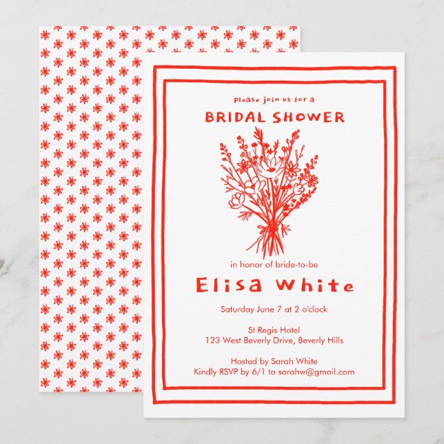 Convite Buquê de flor selvagem Chá de panela cáustico (Frente/Verso)