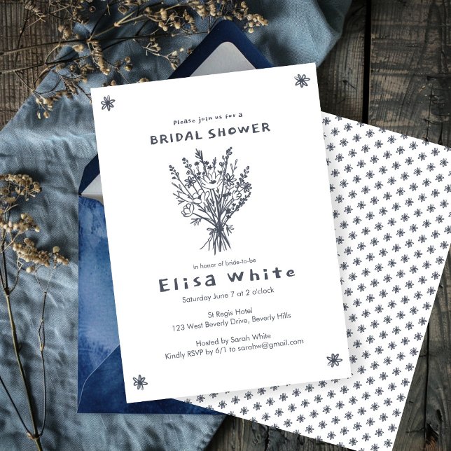 Convite Buquê de flor selvagem Chá de panela cáustico (Wildflower Bouquet Rustic Whimsical Bridal Shower Invitation
)