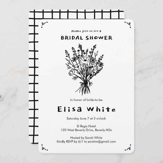 Convite Buquê de flor selvagem Chá de panela cáustico (Frente/Verso)