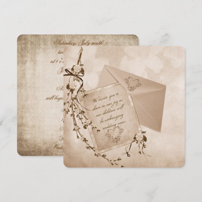 Convite buquê de flores de casamento antigo (Frente/Verso)