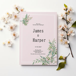 Convite Buquê de flores de hortelã rosa em aquarela Casame