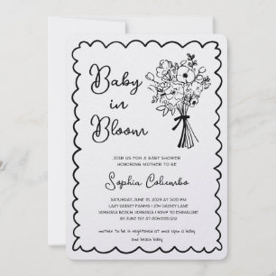 Convite Buquê de Flores Desenhadas à Mão com Bebê em Flor