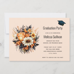 Convite Buquê de flores laranja amarelo cinza Graduação