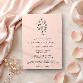 Convite Buquê de Flores Pastel Rosa Boho Mínimo Botânicos
