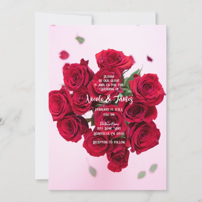 Convite Buquê de Flores Românticas de Rosas Vermelhas para (Frente)