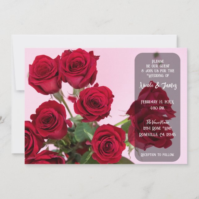 Convite Buquê de Flores Românticas Rosas Vermelhas e Rosad (Frente)