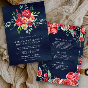 Convite Buquê de Flores Rosas Vermelhas Tudo em Um Casamen