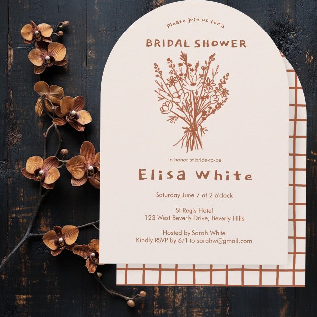 Convite Buquê de Flores Silvestres Arco Rústico Chuveiro C (Wildflower Bouquet Rustic Arch Whimsical Shower Invitation
)