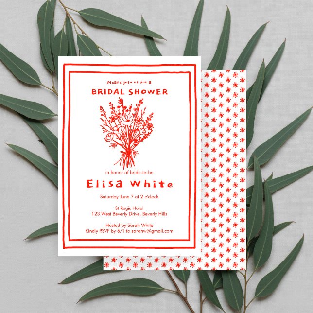 Convite Buquê de Flores Silvestres Churrasco Rústico Chá d (Wildflower Bouquet Rustic Whimsical Bridal Shower Red White CUSTOM Invitation
)